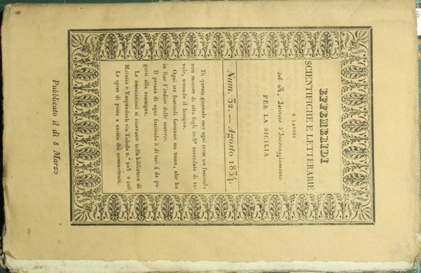 Effemeridi scientifiche e letterarie e lavori del R. Istituto d'incoraggiamento per la Sicilia. N. 32 - Agosto 1834
