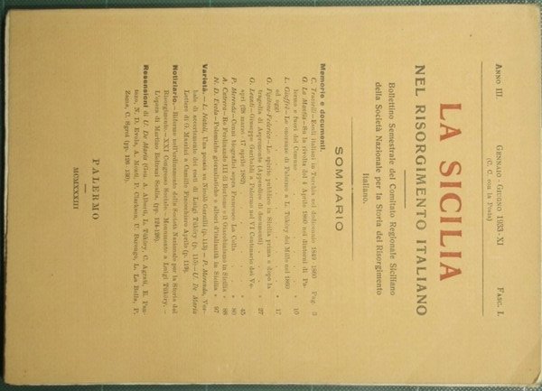 La Sicilia nel Risorgimento italiano - Gennaio-Giugno 1933, fasc. I