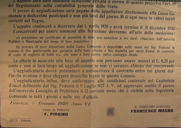 Provincia di Palermo - Comune di Ficarazzi - Avviso d'Asta …