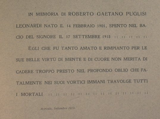 In memoria di Roberto Gaetano Puglisi Leonardi