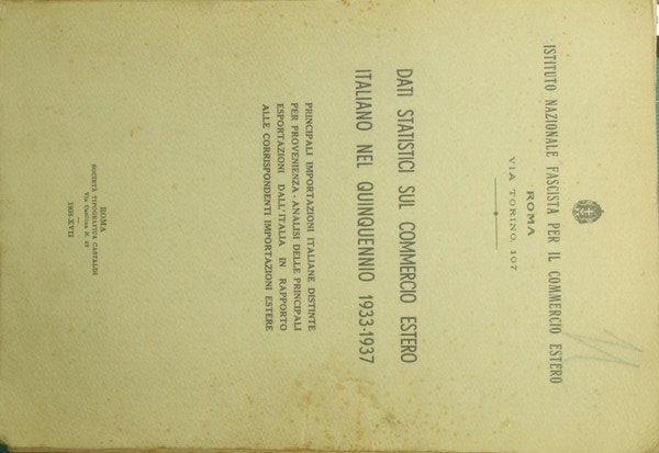 Dati statistici sul commercio estero italiano nel quinquennio 1933-1937
