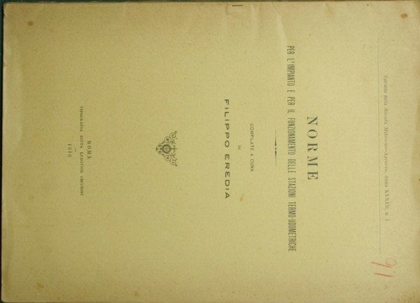 Norme per l'impianto e per il funzionamento delle stazioni termo-udometriche