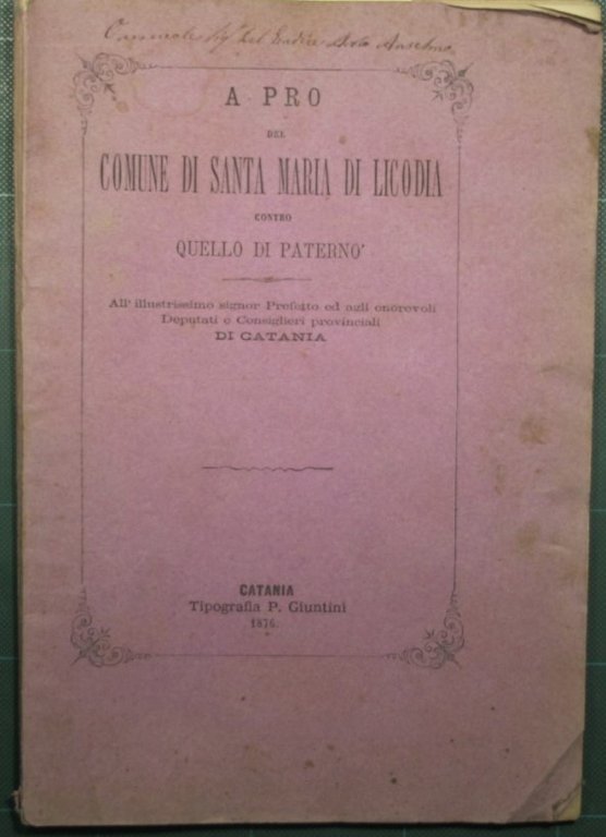 A pro del comune di Santa Maria di Licodia contro …