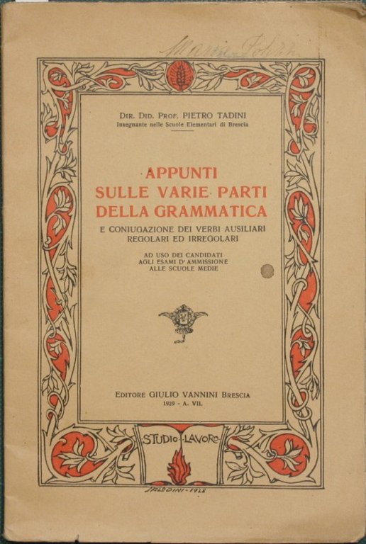 Appunti sulle varie parti della grammatica