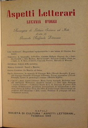 Aspetti Letterari. Lucania d'oggi