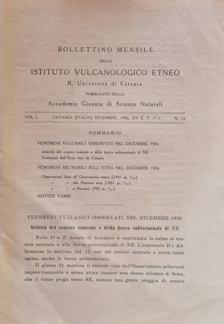 Bollettino mensile dello Istituto Vulcanologico Etneo. Vol. I - Dicembre … | Immagine principale