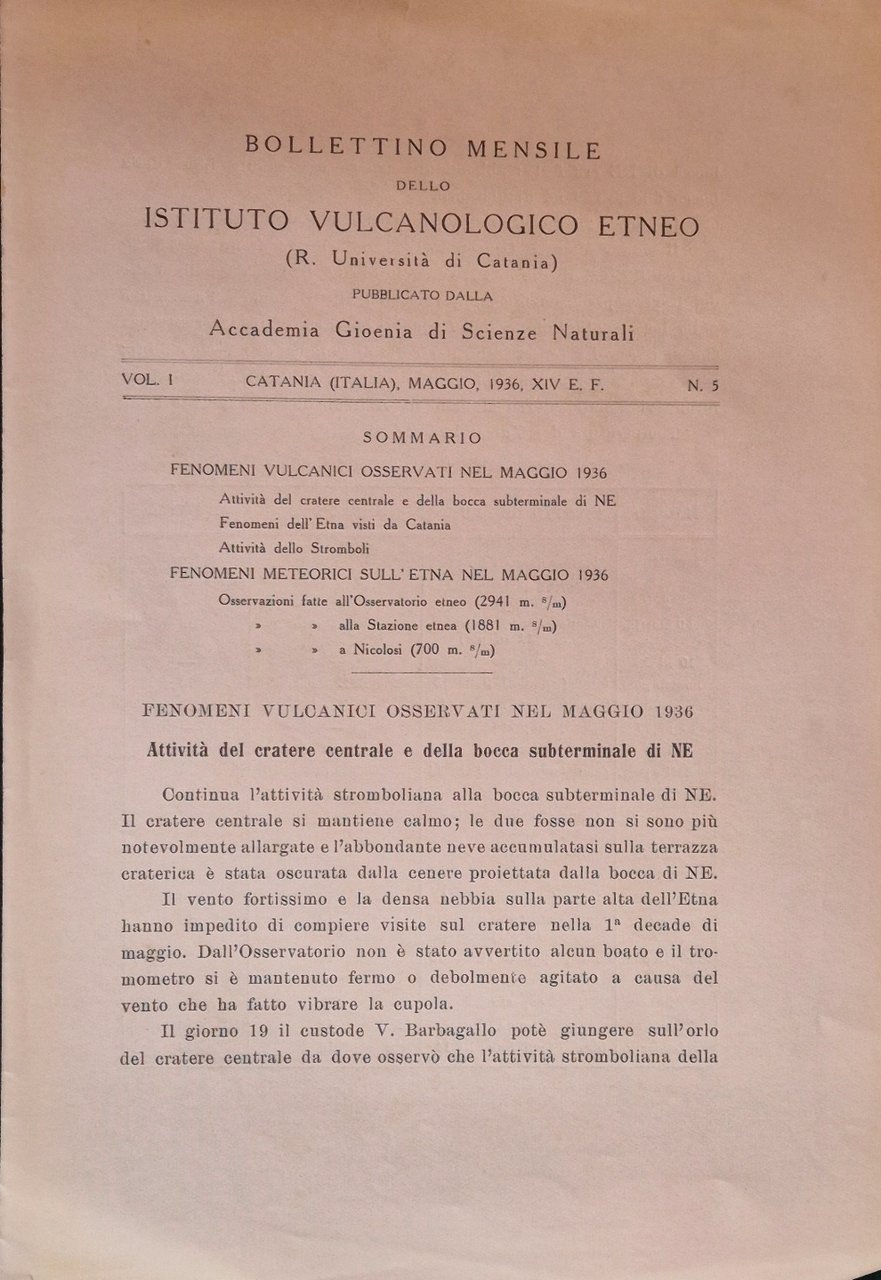 Bollettino mensile dello Istituto Vulcanologico Etneo. Vol. I - Maggio … | Immagine principale