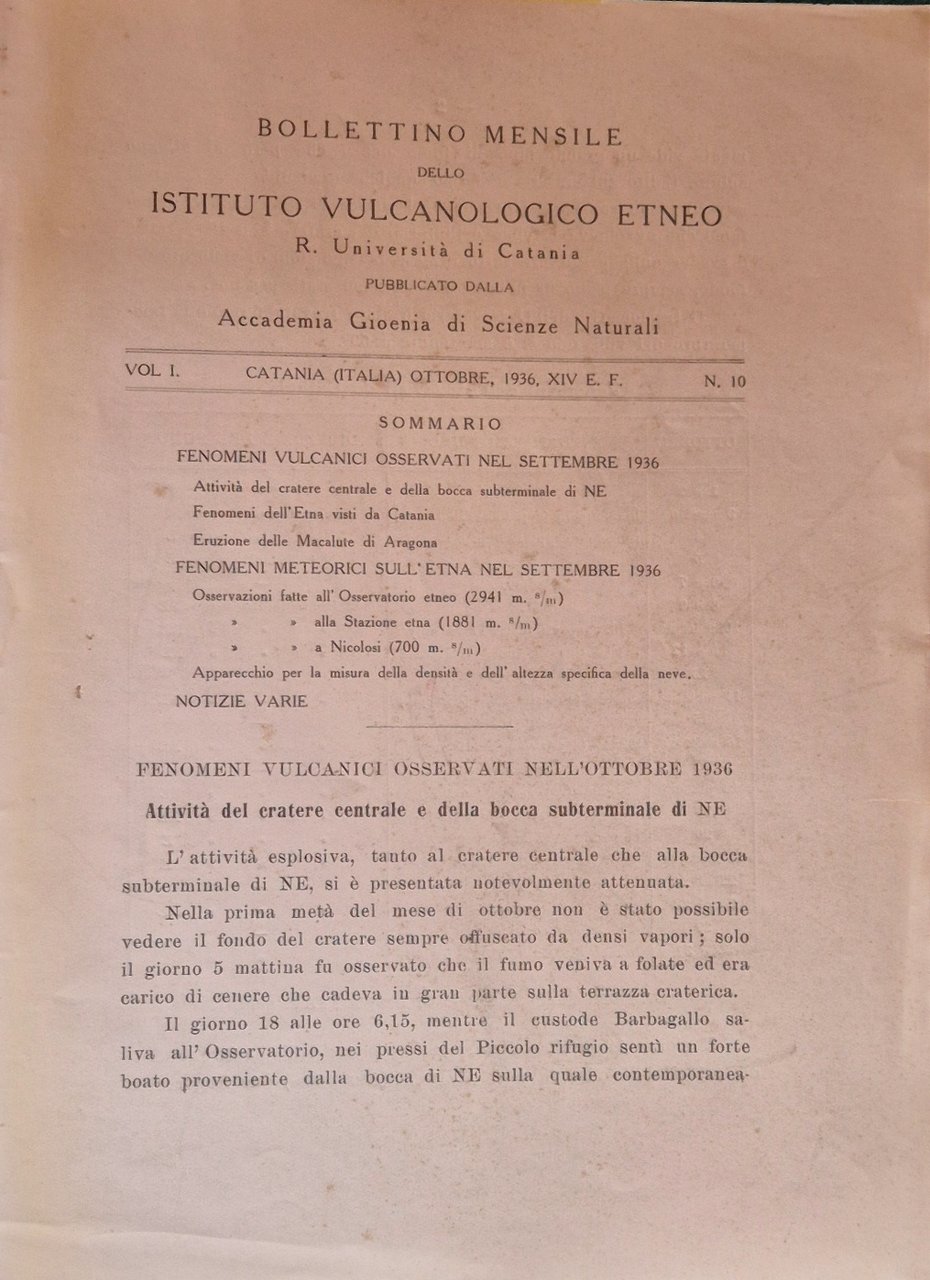 Bollettino mensile dello Istituto Vulcanologico Etneo. Vol. I - Ottobre … | Immagine principale