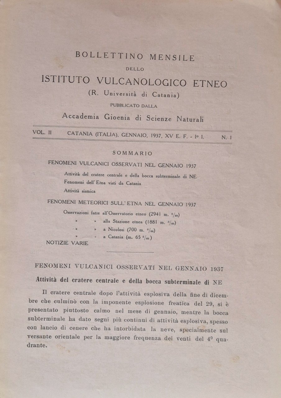 Bollettino mensile dello Istituto Vulcanologico Etneo. Vol. II - Gennaio … | Immagine principale