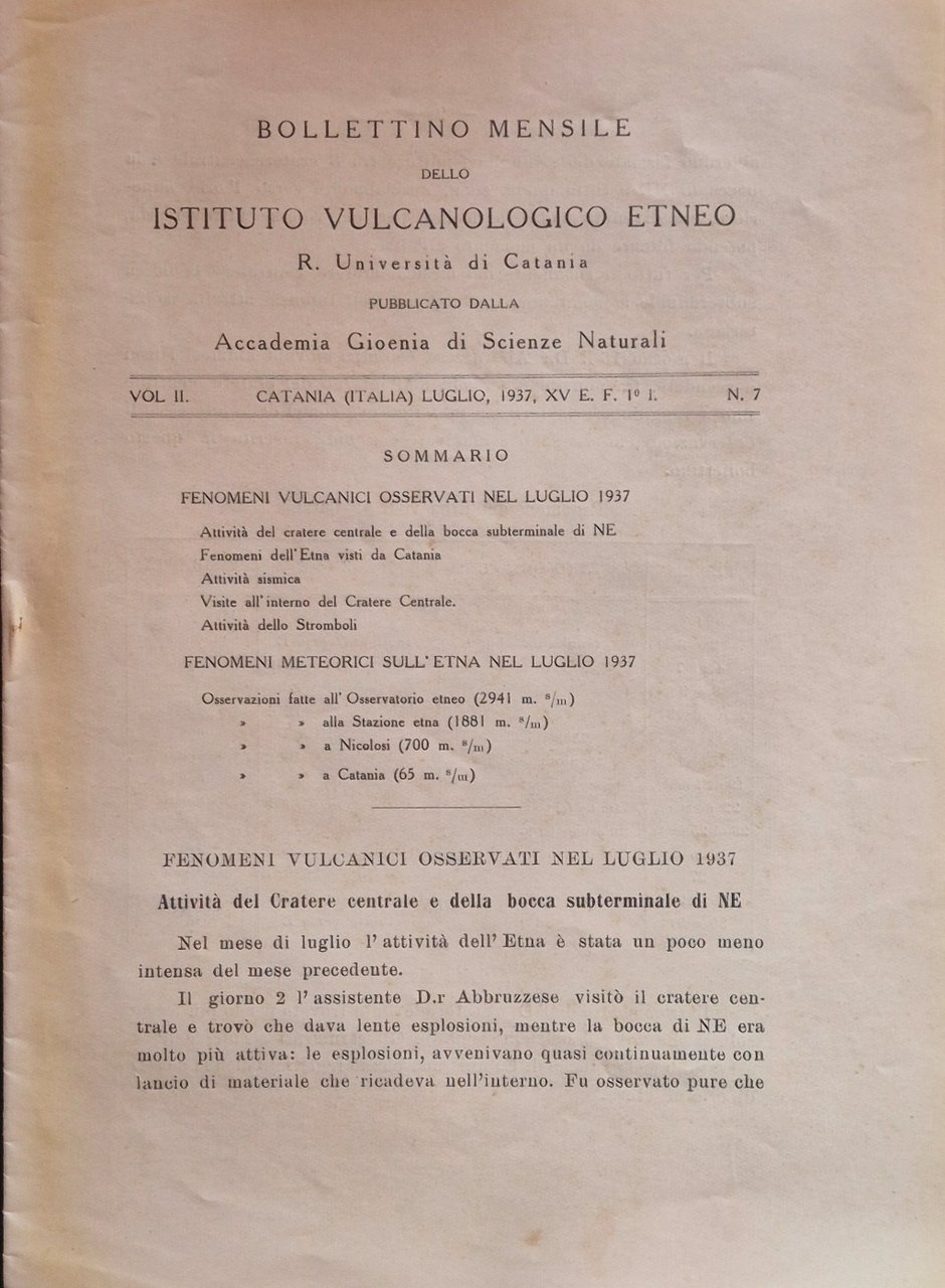 Bollettino mensile dello Istituto Vulcanologico Etneo. Vol. II - Luglio … | Immagine principale