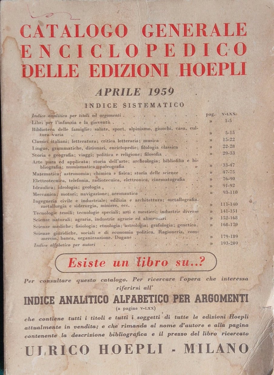 Catalogo generale enciclopedico delle edizioni Hoepli - Aprile 1959