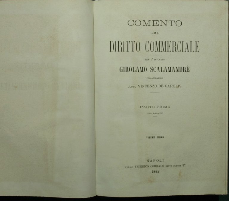 Comento del diritto commerciale. Vol. I