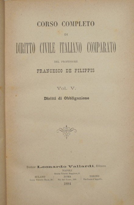 Corso completo di Diritto Civile italiano comparato. Vol. V