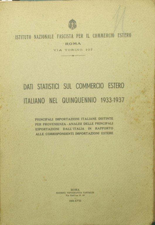 Dati statistici sul commercio estero italiano nel quinquennio 1933-1937