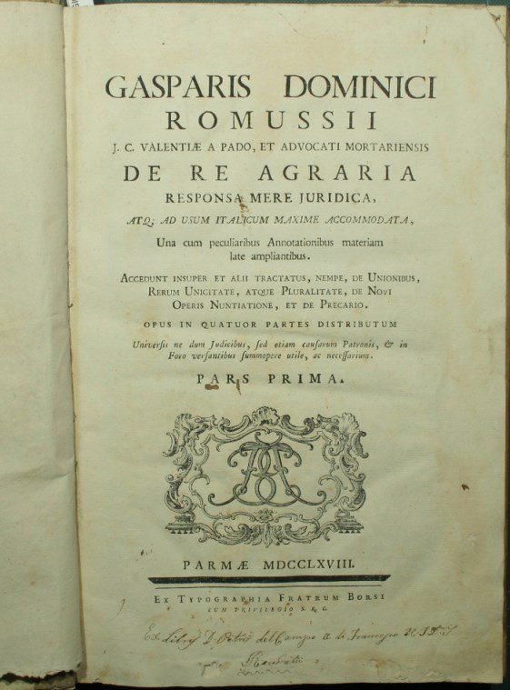 De re agraria responsa mere juridica, atque ad usum italicum …