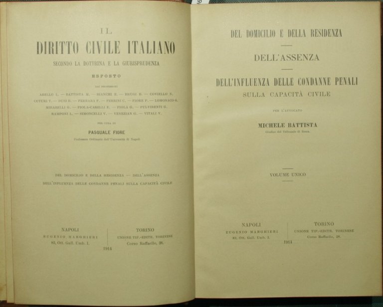 Del domicilio e della residenza. Dell'assenza. Dell'influenza delle condanne penali …