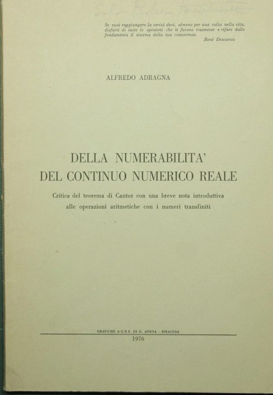 Della numerabilità del continuo numerico reale
