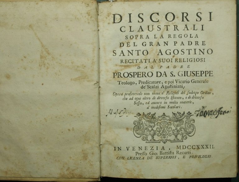Discorsi claustrali sopra la regola del gran padre Santo Agostino …