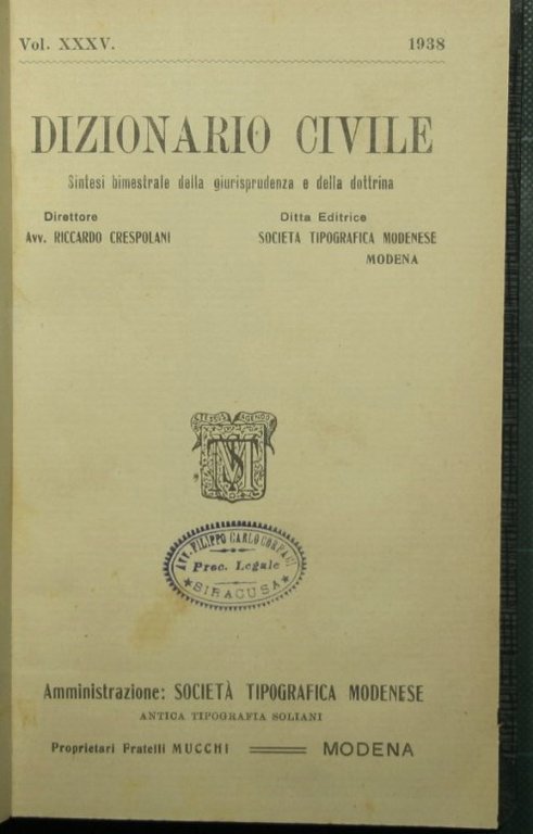 Dizionario civile - Vol. XXXV, 1938