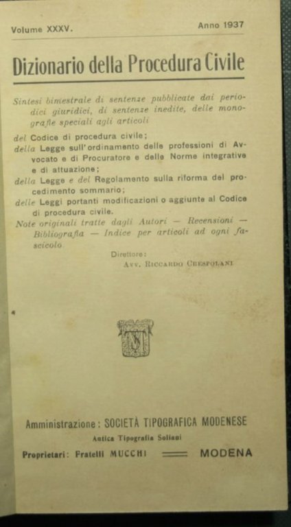 Dizionario della procedura civile - Vol. XXXV, 1937