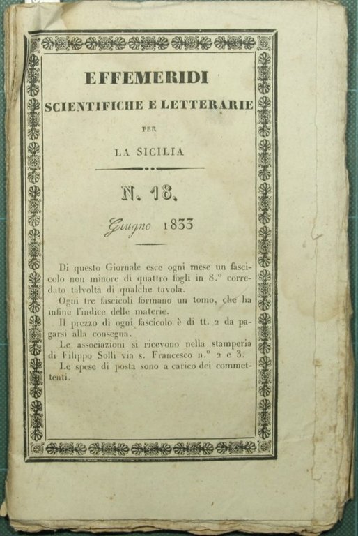 Effemeridi scientifiche e letterarie per la Sicilia. N. 18 - …