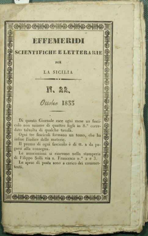 Effemeridi scientifiche e letterarie per la Sicilia. N. 22 - …