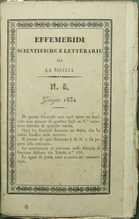 Effemeridi scientifiche e letterarie per la Sicilia. N. 6 - …