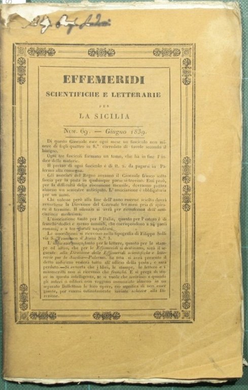 Effemeridi scientifiche e letterarie per la Sicilia. N. 69 - …