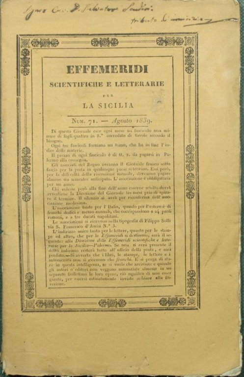 Effemeridi scientifiche e letterarie per la Sicilia. N. 71 - …