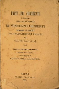 Fatti ed argomenti in risposta alle molte parole di Vincenzo …