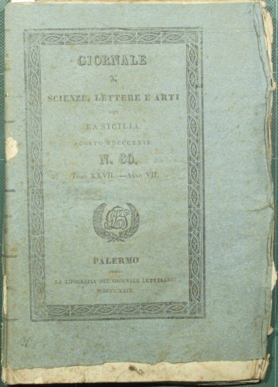 Giornale di scienze lettere ed arti per la Sicilia. Agosto …