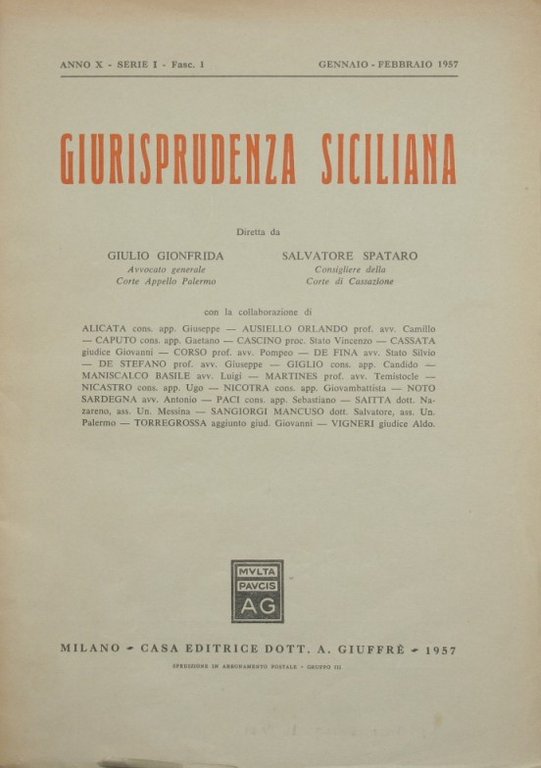 Giurisprudenza siciliana. Gennaio - febbraio 1957