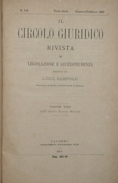 Il circolo giuridico. Anno XXIII - Vol. XXIII