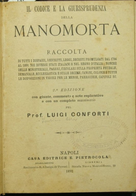 Il codice e la giurisprudenza della manomorta