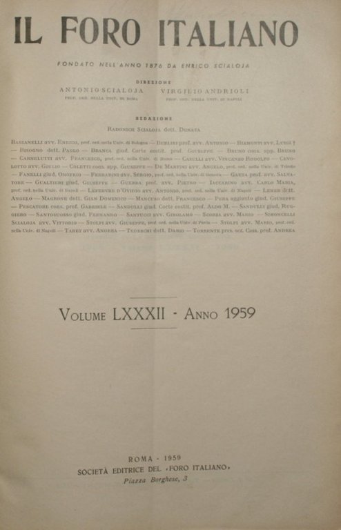 Il Foro italiano. Vol. LXXXII - Anno 1959