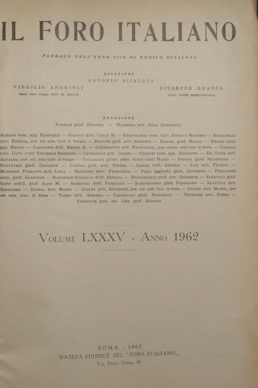 Il Foro italiano. Vol. LXXXV - Anno 1962