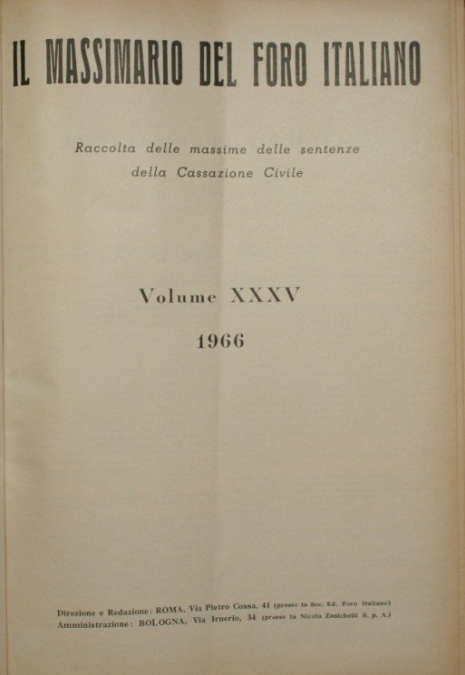 Il massimario del Foro italiano. Vol. XXXV - Anno 1966