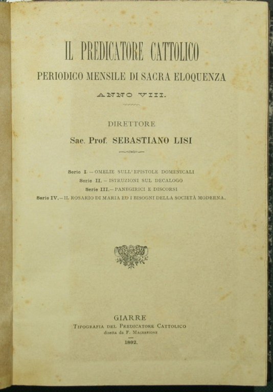 Il predicatore cattolico. Anno VIII