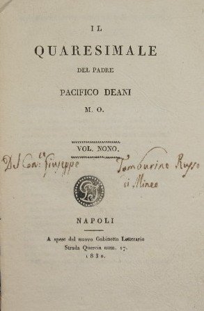 Il quaresimale Del padre Pacifico Deani M. O.