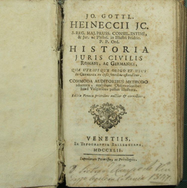Jo Gottl. Heinecii JC. Historia juris civilis romani ac germanici
