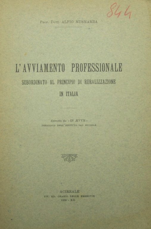 L'avviamento professionale subordinato al principio di ruralizzazione in Italia