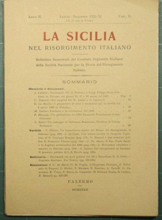 La Sicilia nel Risorgimento italiano - Luglio-Dicembre 1932, fasc. II