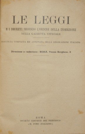 Le leggi e i decreti secondo l'ordine della inserzione nella …