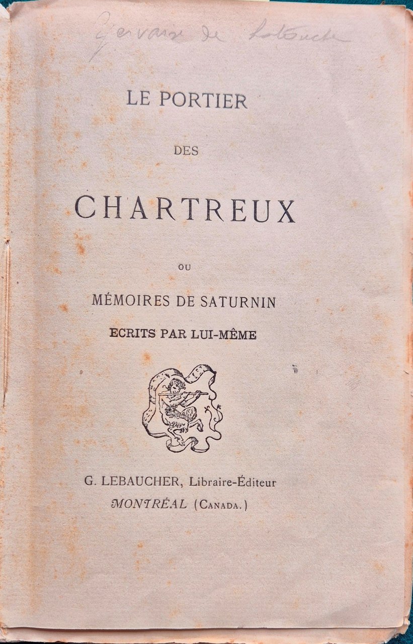 Le portier des chartreux ou Memoires de Saturnin