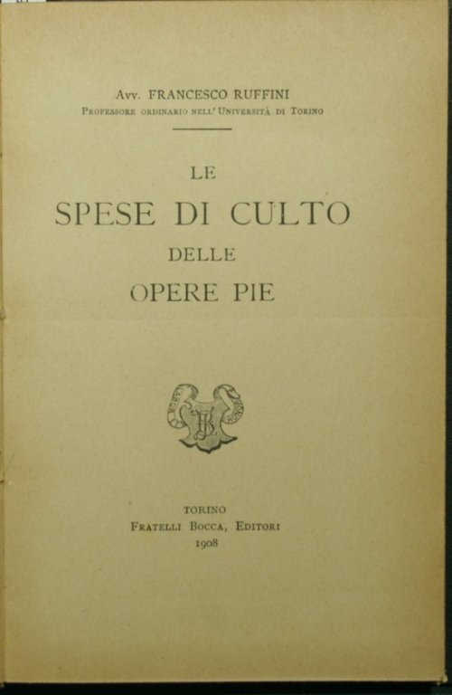 Le spese di culto delle Opere Pie