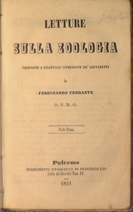 Letture sulla zoologia unito a Esercizio di divozione in onore …