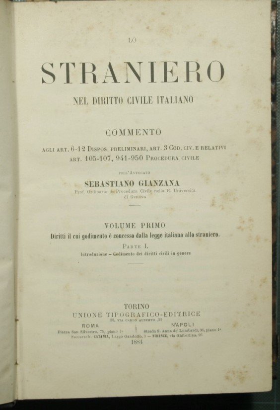 Lo straniero nel diritto civile italiano - Vol. I Diritti …