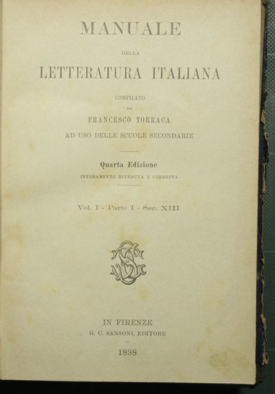 Manuale della letteratura italiana - Vol. I