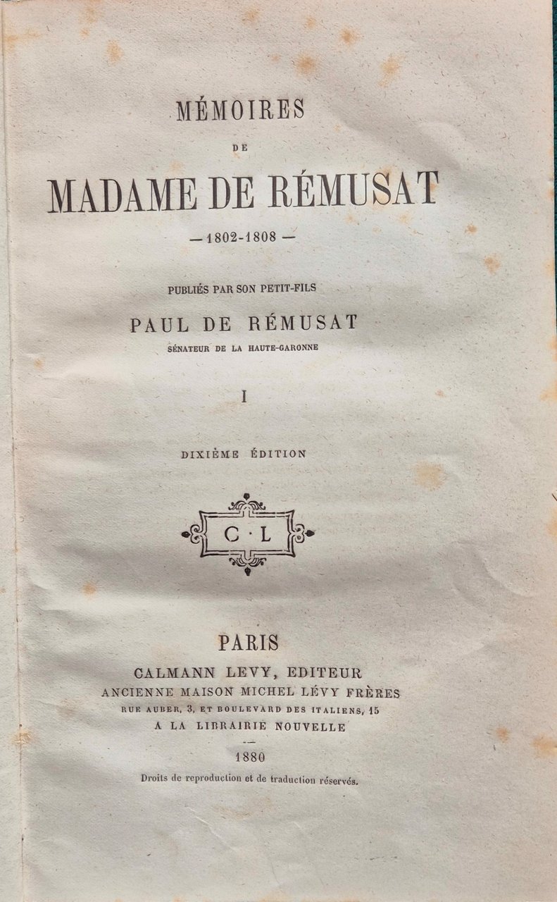Memoires de Madame De Remusat (tomo primo) | Immagine principale