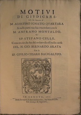 Motivi di giudicare, che ha avuto il M. Agostino Ignatio …